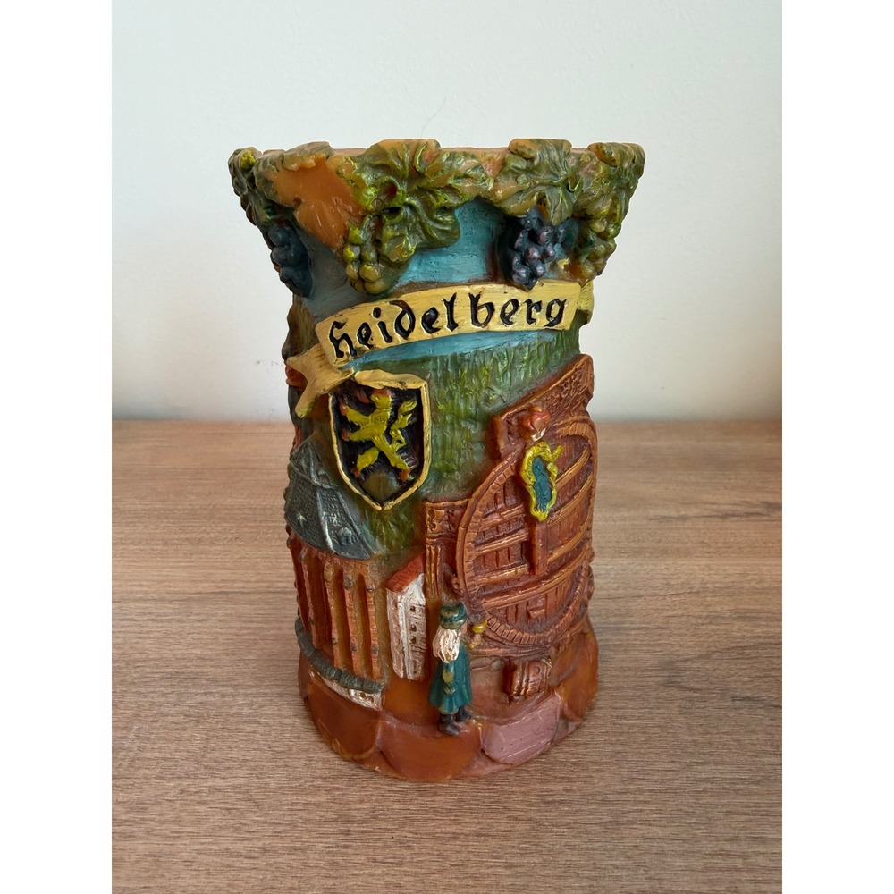 Vintage Gunter Kerzen Heidelberg Germany Hand Painted Relief Souvenir Candle